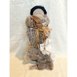 Vtg Native American Cradleboard Papoose Doll-Fur Parka Geometric Blanket Wrap